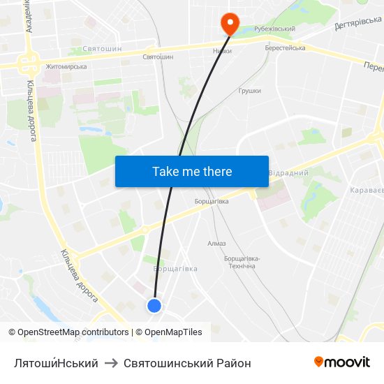 Лятоши́Нський to Святошинський Район map