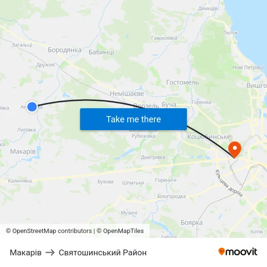 Макарів to Святошинський Район map
