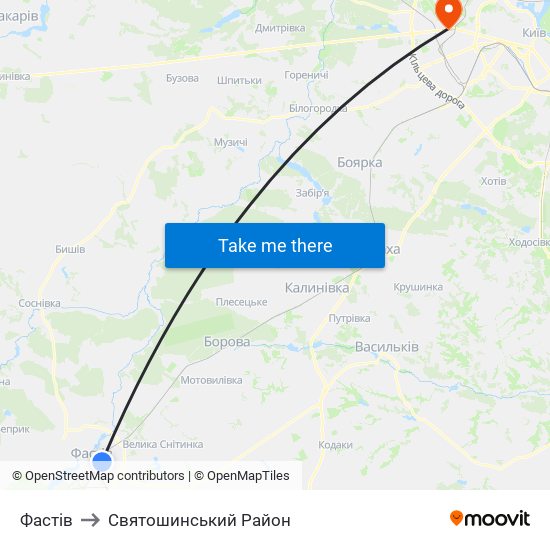Фастів to Святошинський Район map