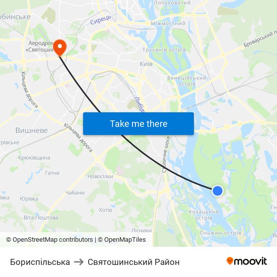 Бориспiльська to Святошинський Район map