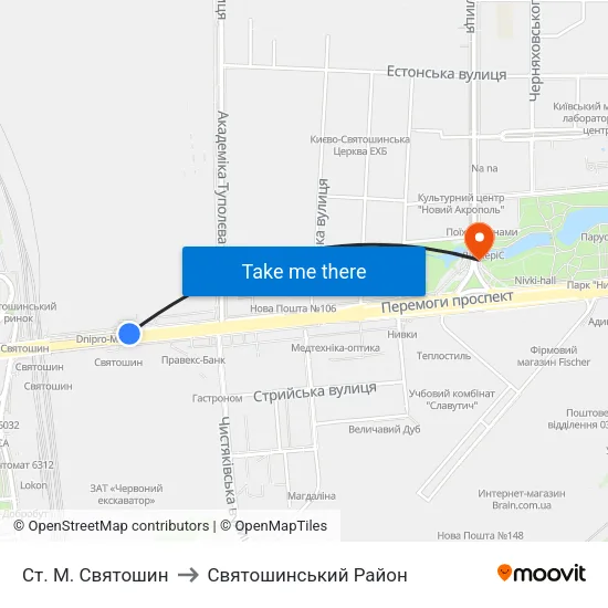 Ст. М. Святошин to Святошинський Район map