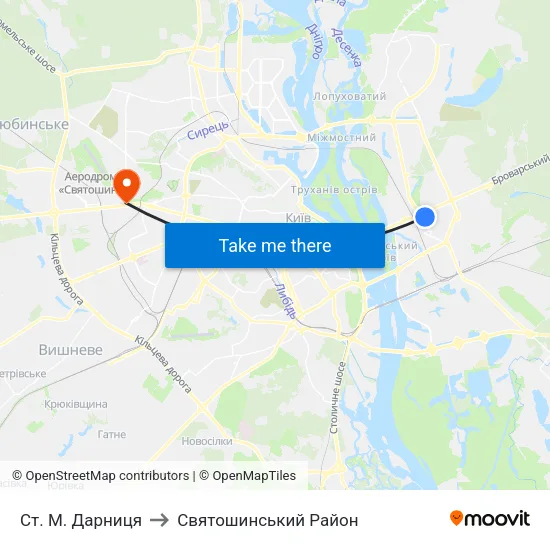 Ст. М. Дарниця to Святошинський Район map