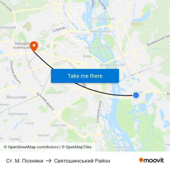 Ст. М. Позняки to Святошинський Район map