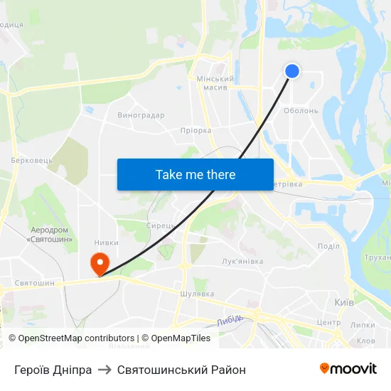 Героїв Дніпра to Святошинський Район map