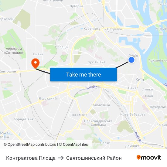 Контрактова Площа to Святошинський Район map