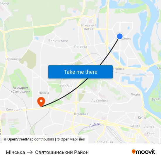 Мінська to Святошинський Район map