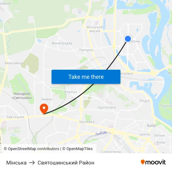 Мінська to Святошинський Район map