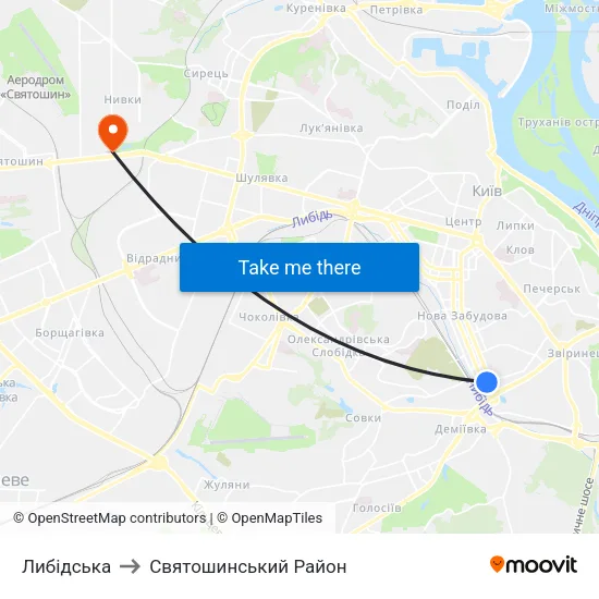 Либідська to Святошинський Район map