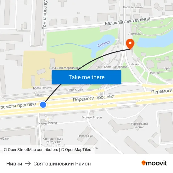 Нивки to Святошинський Район map