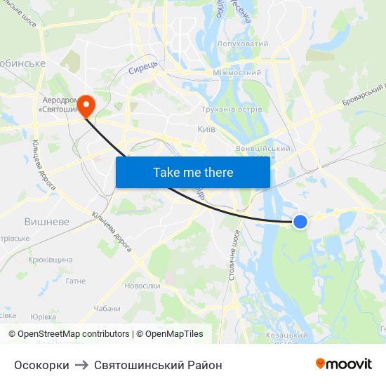 Осокорки to Святошинський Район map