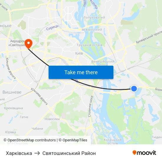 Харківська to Святошинський Район map