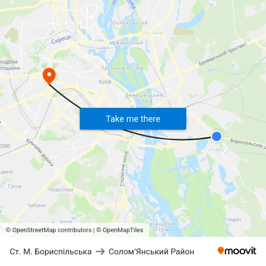 Ст. М. Бориспільська to Солом’Янський Район map