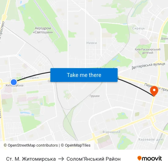 Ст. М. Житомирська to Солом’Янський Район map