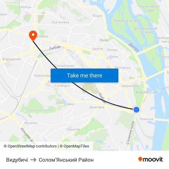 Видубичі to Солом’Янський Район map