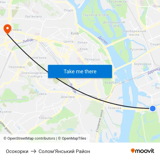 Осокорки to Солом’Янський Район map