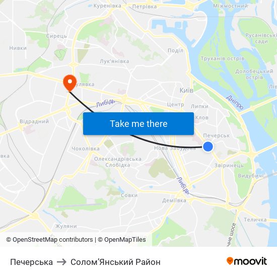 Печерська to Солом’Янський Район map