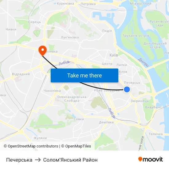 Печерська to Солом’Янський Район map