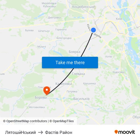 Лятоши́Нський to Фастів Район map