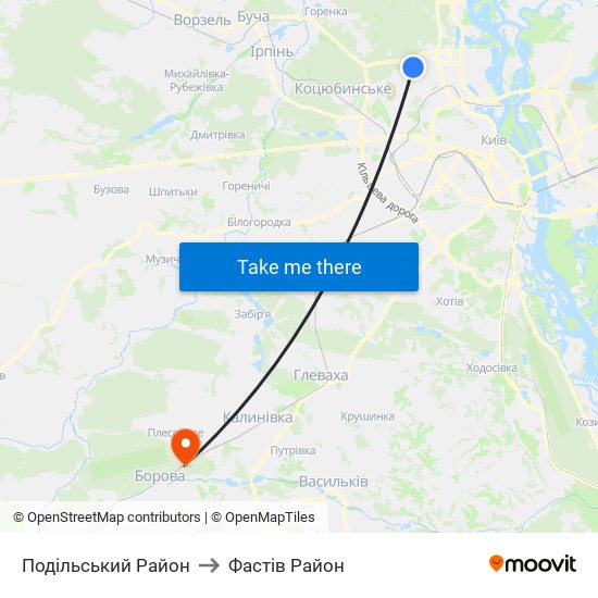 Подільський Район to Фастів Район map