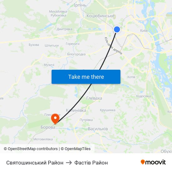 Святошинський Район to Фастів Район map