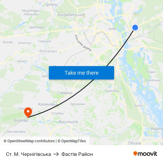 Ст. М. Чернігівська to Фастів Район map