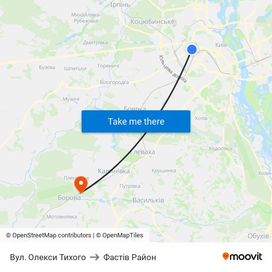 Вул. Олекси Тихого to Фастів Район map