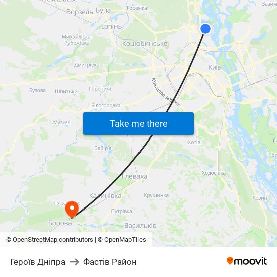 Героїв Дніпра to Фастів Район map