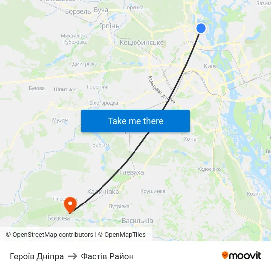 Героїв Дніпра to Фастів Район map