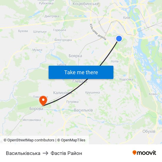 Васильківська to Фастів Район map