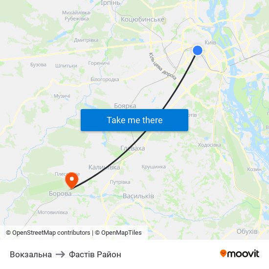 Вокзальна to Фастів Район map