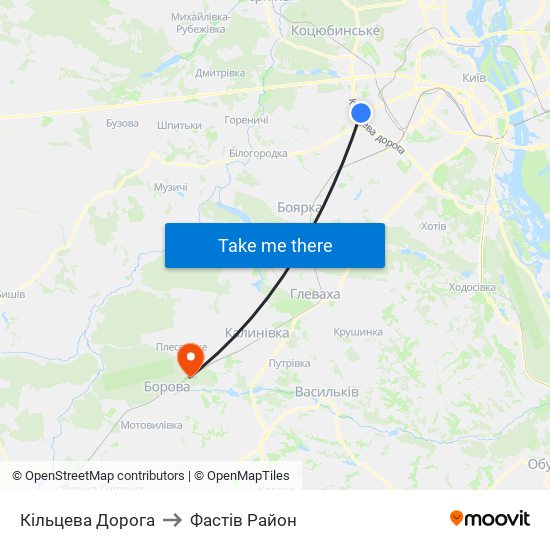 Кільцева Дорога to Фастів Район map