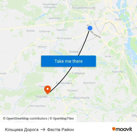Кільцева Дорога to Фастів Район map