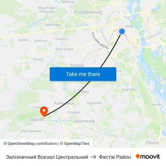 Залізничний Вокзал Центральний to Фастів Район map