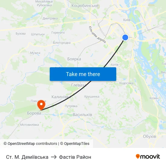 Ст. М. Деміївська to Фастів Район map