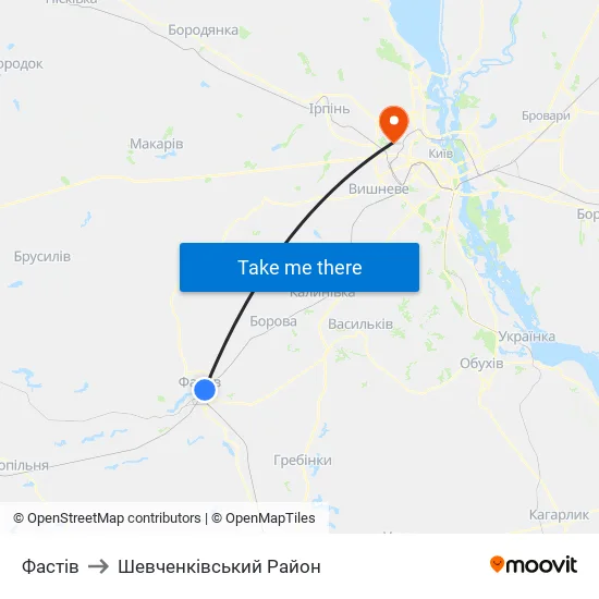Фастів to Шевченківський Район map