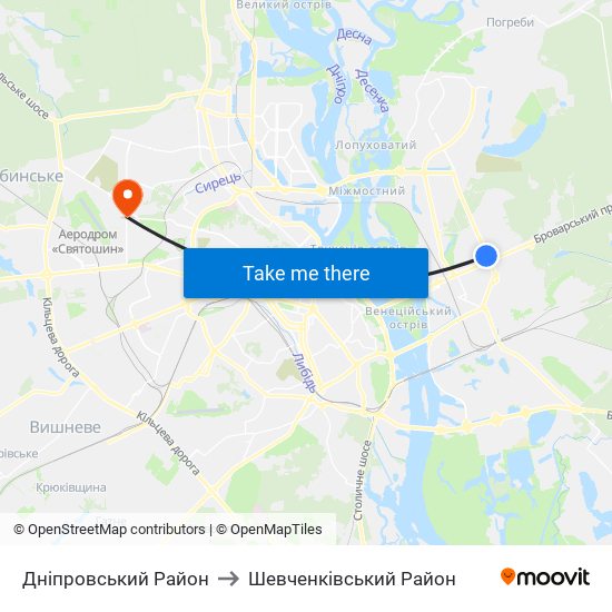 Дніпровський Район to Шевченківський Район map