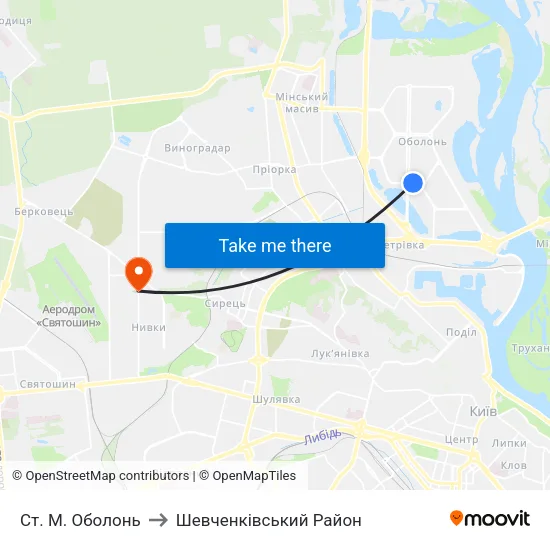 Ст. М. Оболонь to Шевченківський Район map