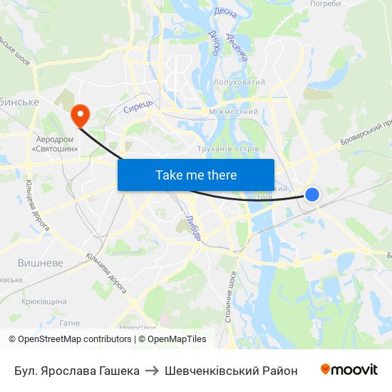 Бул. Ярослава Гашека to Шевченківський Район map