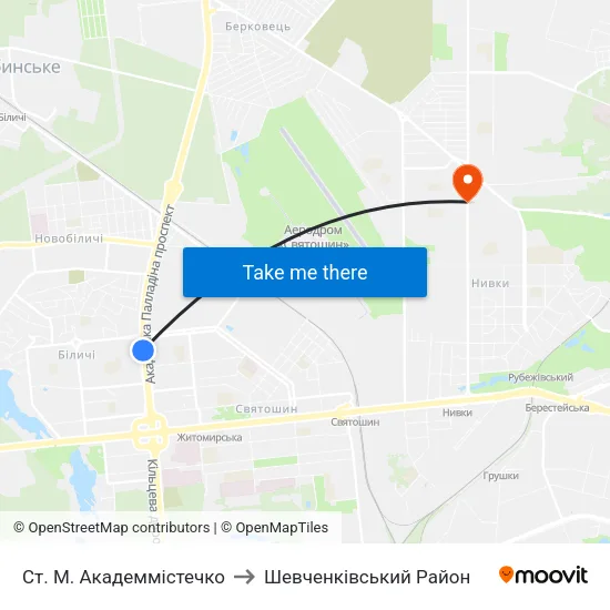 Ст. М. Академмістечко to Шевченківський Район map