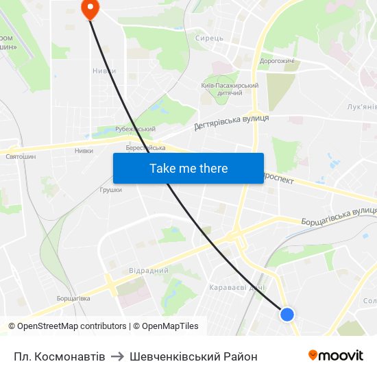 Пл. Космонавтів to Шевченківський Район map