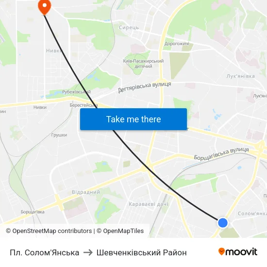 Пл. Солом'Янська to Шевченківський Район map