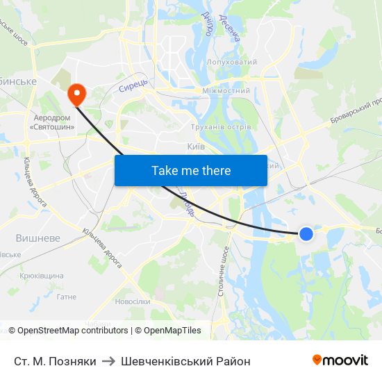 Ст. М. Позняки to Шевченківський Район map