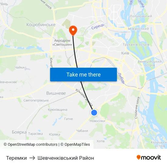 Теремки to Шевченківський Район map