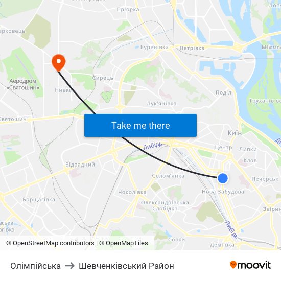 Олімпійська to Шевченківський Район map