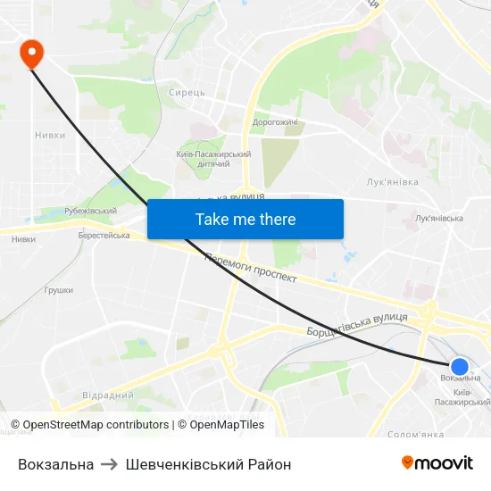 Вокзальна to Шевченківський Район map