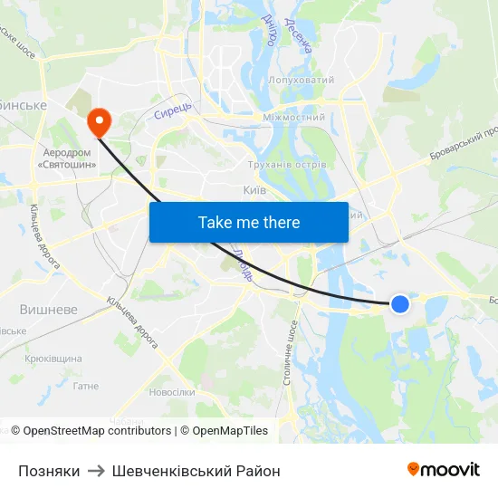 Позняки to Шевченківський Район map