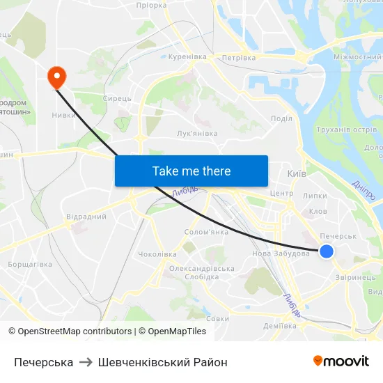 Печерська to Шевченківський Район map