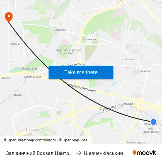Залізничний Вокзал Центральний to Шевченківський Район map