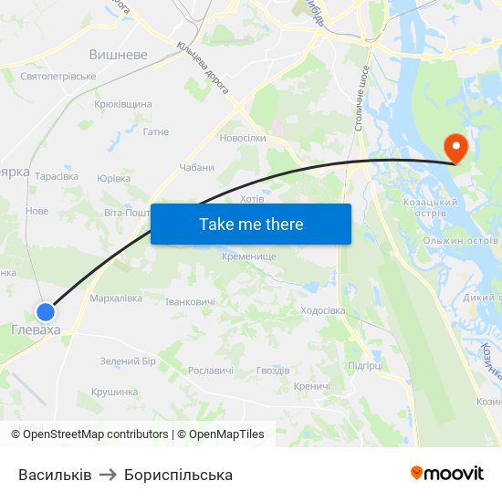 Васильків to Бориспiльська map