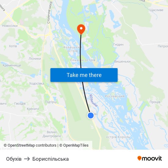 Обухів to Бориспiльська map